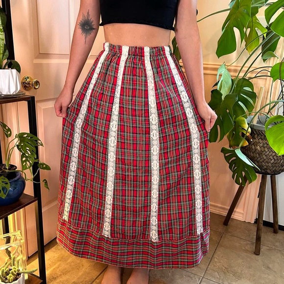 RARE Vintage 70s Mr. Hank Plaid Prairie Maxi Skirt Patchwork Lace Hippie Gypsy - Picture 12 of 12